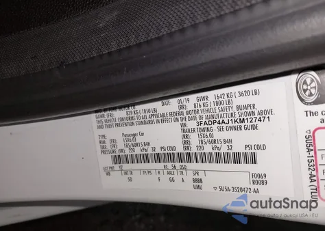 2019 Ford Fiesta S z USA, uszkodzony, nr VIN 3FADP4AJ1KM127471